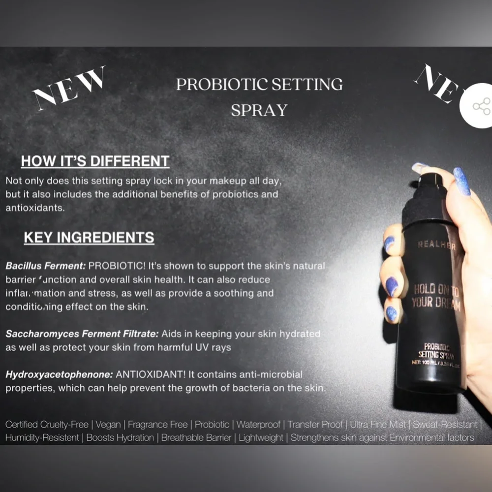NEW REALHER Hold On To Your Dream Probiotic Setting Spray 100 mL Smoothing Skin